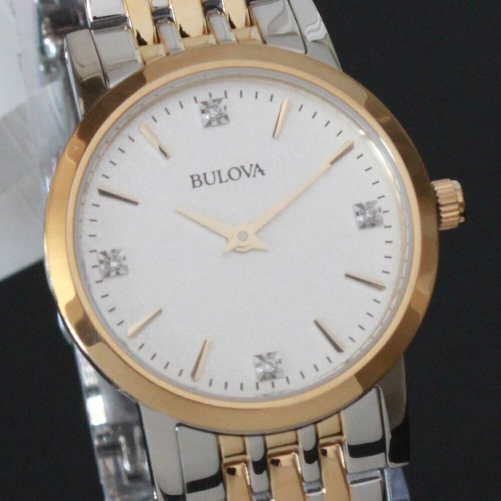 Bulova Ladies Sutton Classic Quartz Watch Four Diamond Accents Two Tone 27mm - Picture 8 of 13